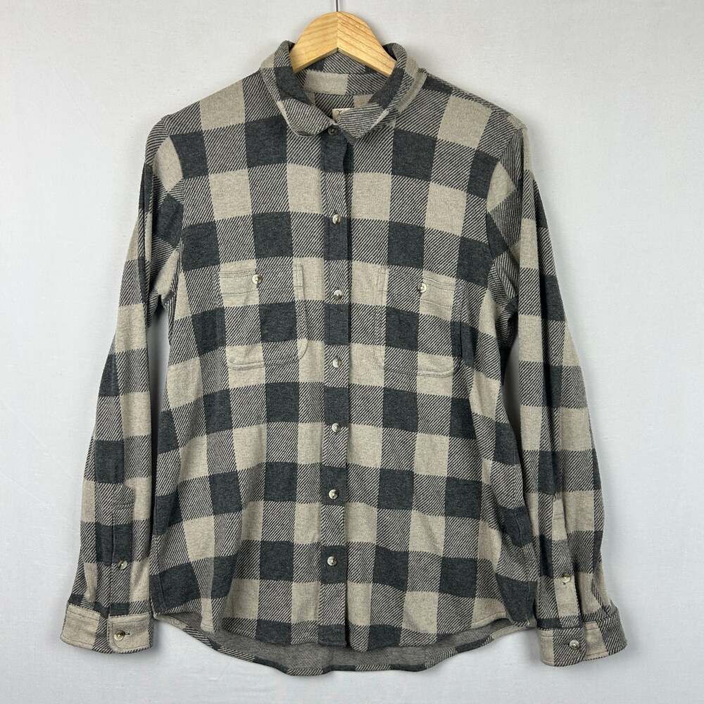 Faherty Legend Sweater Shirt Flannel Tan Charcoal Buffalo Check Women's Size M